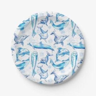 Plato De Papel acuarela delfín patrón sin costura, delfín