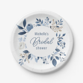 Plato De Papel Acuarela Dusty Blue Floral Boho Bridal Shower