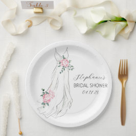 Plato De Papel Acuarela Eucalyptus Vestido Floral Ducha De Novias