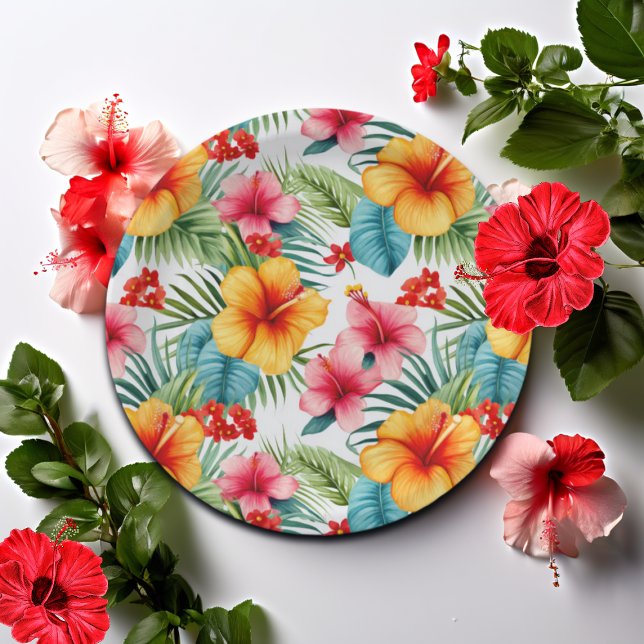 Plato De Papel Acuarela exótica floral hawaiana (Subido por el creador)