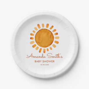 Plato De Papel Acuarela Feliz Baby Shower Amarillo Sunshine