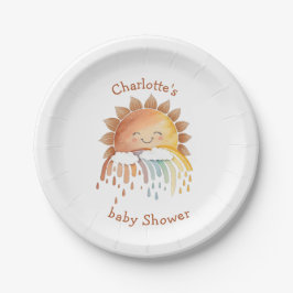 Plato De Papel Acuarela Feliz Baby Shower Amarillo Sunshine
