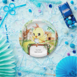 Plato De Papel Acuarela Feliz cumpleaños de pollo