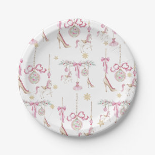 Plato De Papel Acuarela Feliz Navidad Cascanueces ballet rosa
