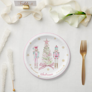 Plato De Papel Acuarela Feliz Navidad Cascanueces ballet rosa