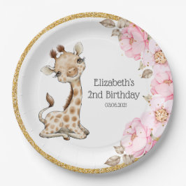 Plato De Papel Acuarela Floral Bebé Giraffe Peony Birday Pape