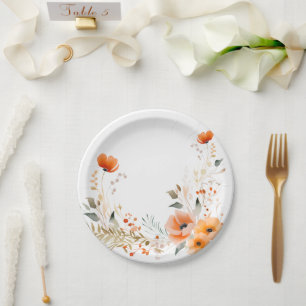 Plato De Papel Acuarela floral botánico romántico