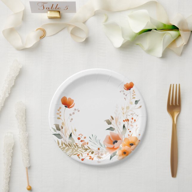 Plato De Papel Acuarela floral botánico romántico (Boda)