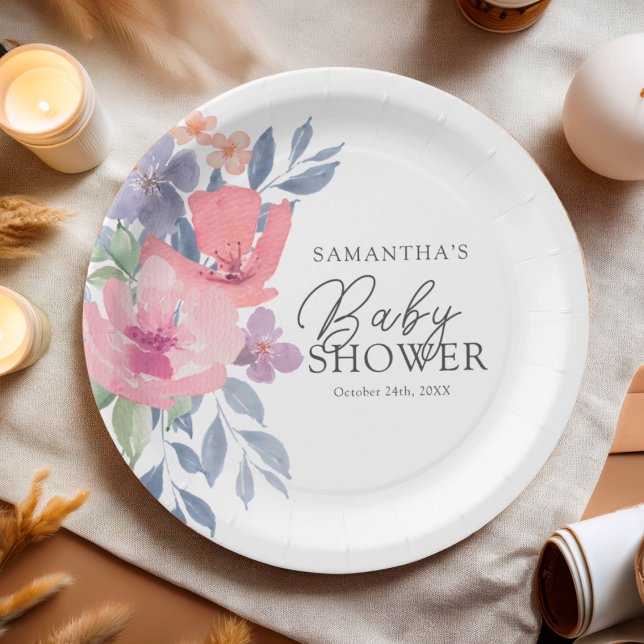Plato De Papel Acuarela floral cuta de Baby Shower (Subido por el creador)