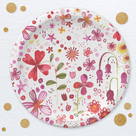 Plato De Papel Acuarela floral moderna