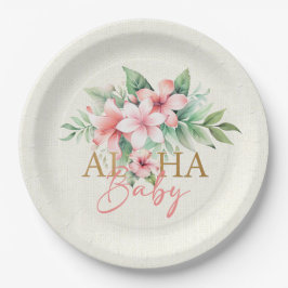 Plato De Papel Acuarela Floral rosa tropical Aloha Baby Shower