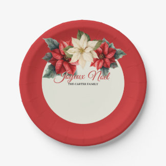 Plato De Papel Acuarela Floral Vintage Poinsettia Roja Navidad