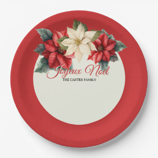 Plato De Papel Acuarela Floral Vintage Rojo Poinsettia Navidad
