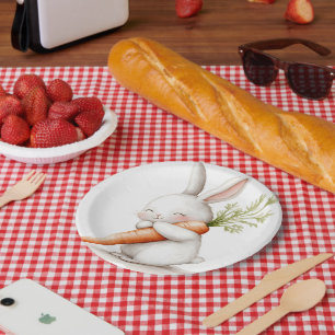 Plato De Papel Acuarela Fluffy Bunny Carrot Love