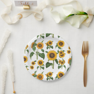 Plato De Papel Acuarela girasoles vegetación vegetal