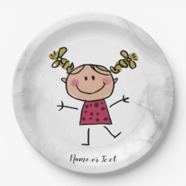 Plato De Papel Acuarela Happy Stick Girl Vestido rosa elegante