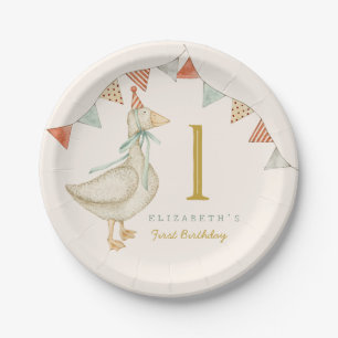 Plato De Papel Acuarela Hola Pato Bebé. Juguetes primer cumpleaño
