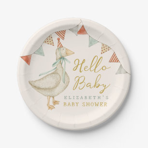 Plato De Papel Acuarela Hola Pato Bebé. Toys Baby Shower