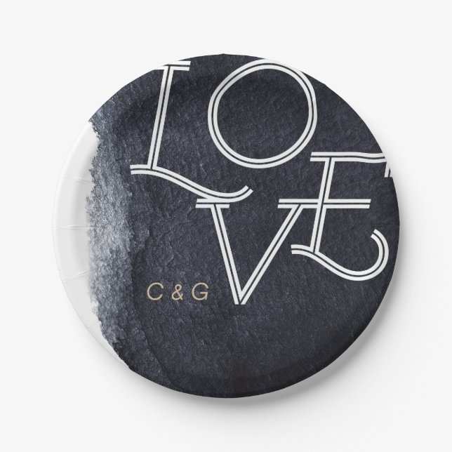 Plato De Papel Acuarela índigo boda de amor moderna simple (Anverso)