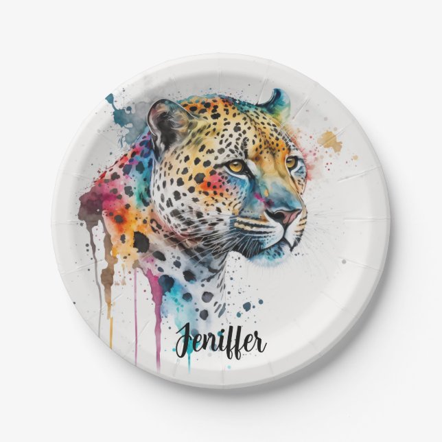 Plato De Papel Acuarela jaguar (Anverso)