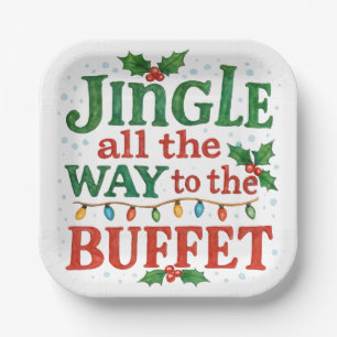 Plato De Papel Acuarela Jingle All the Way to Buffet Navidad