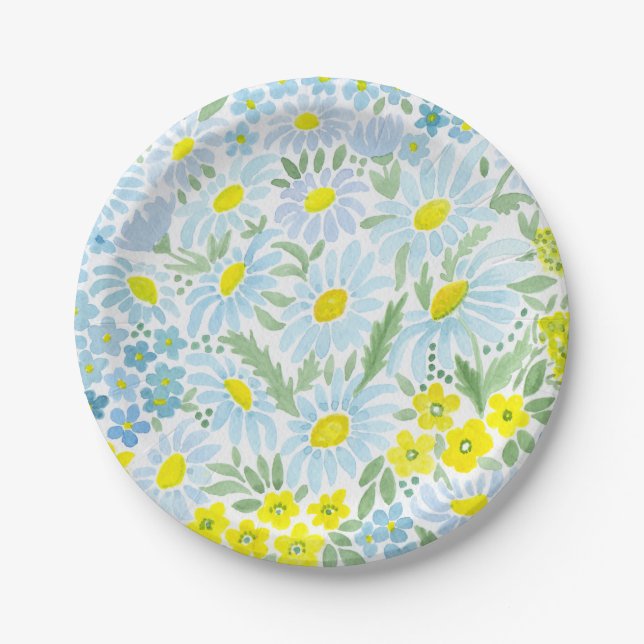 Plato De Papel Acuarela. Las flores del campo. Chamomile (Anverso)