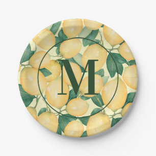 Plato De Papel Acuarela Lemons Greenery Monogramado