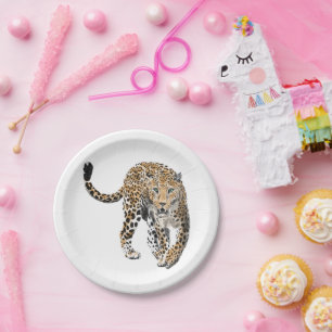 Plato De Papel acuarela leopardo gato de la selva animal pintado