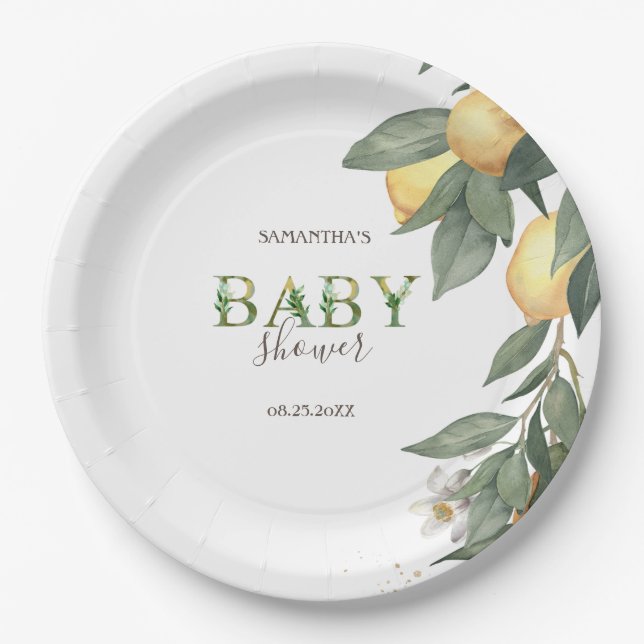 Plato De Papel Acuarela Limones Verde (Anverso)