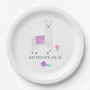 Plato De Papel Acuarela Llama Kids Birthday Fiesta