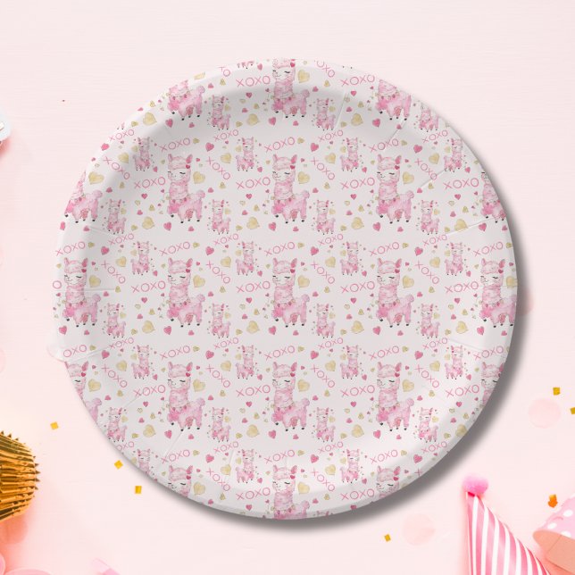 Plato De Papel Acuarela Llama Rosa XOXO (Subido por el creador)