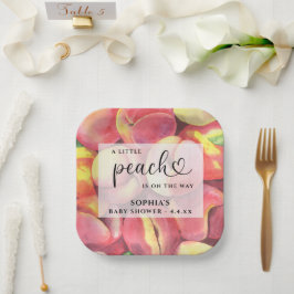 Plato De Papel Acuarela Melocotón pequeño está en camino baby sho