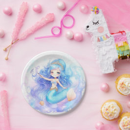 Plato De Papel Acuarela Mermaid Baby Shower