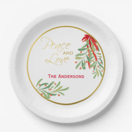 Plato De Papel Acuarela Mistletoe y Oro | Festividad personalizad