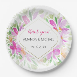 Plato De Papel Acuarela moderna boho floral de lila