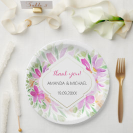 Plato De Papel Acuarela moderna boho floral lila 