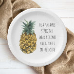 Plato De Papel Acuarela moderna piña y cita graciosa positiva<br><div class="desc">Acuarela moderna piña y cita graciosa positiva</div>