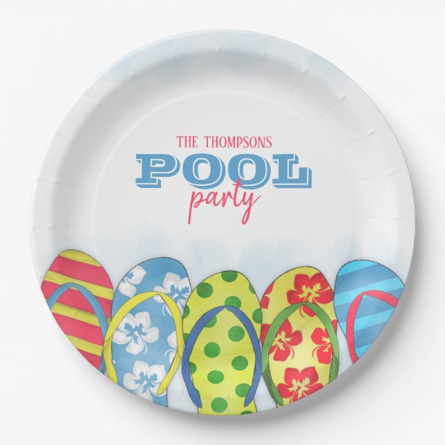 Plato De Papel Acuarela Moderno Fiesta de piscina simple Flip Flo (Anverso)