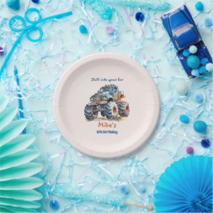 Plato De Papel Acuarela Monster Camión niño Cumpleaños