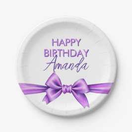 Plato De Papel Acuarela Morado Bow Coquette Sweet 16 Cumpleaños
