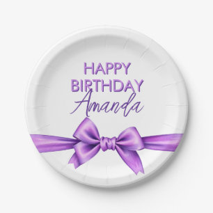 Plato De Papel Acuarela Morado Bow Coquette Sweet 16 Cumpleaños