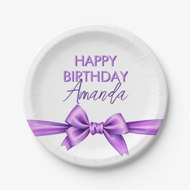 Plato De Papel Acuarela Morado Bow Coquette Sweet 16 Cumpleaños (Anverso)