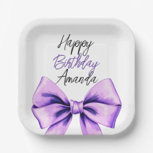 Plato De Papel Acuarela Morado Bow Dulce 16 Cumpleaños