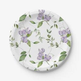 Plato De Papel Acuarela Morado Dulce Flores de Pea