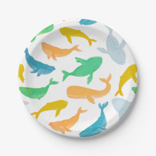 Plato De Papel Acuarela náutica de ballenas del océano Pacífico