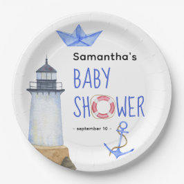 Plato De Papel Acuarela náutica - ducha de bebé