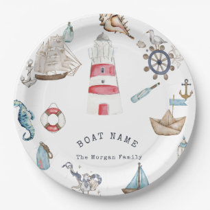Plato De Papel Acuarela Nautical Elements Sailor