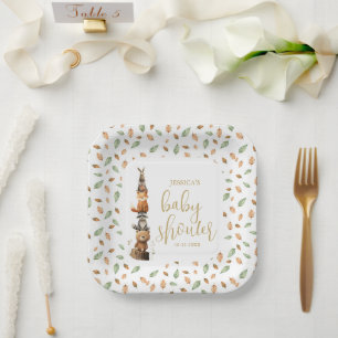 Plato De Papel acuarela neutra Woodland Animal Baby Duke