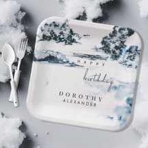 Acuarela Nieve Montañas de Invierno Elegante Cumpl