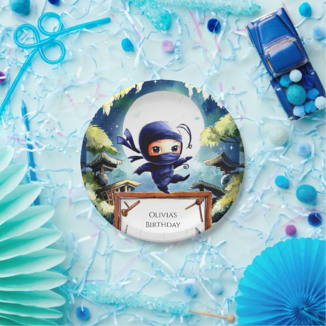 Plato De Papel Acuarela Niños Ninja Cumpleaños (Fiesta)